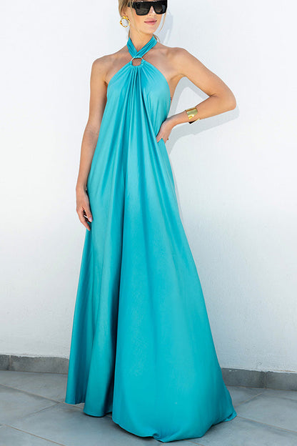 Classy and Fabulous Satin Halter Backless Party\/Vocation Maxi Dress