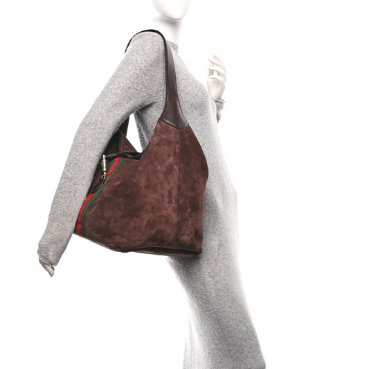 Suede Textured Dollar Calfskin Web Medium Jackie 1961 Crossbody Bag Brown