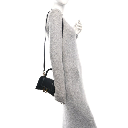 Shiny Box Calfskin Hourglass Top Handle Bag XS Black