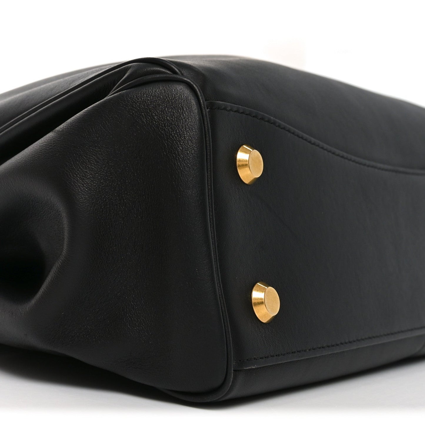Natural Smooth Calfskin Medium Rodeo Top Handle Handbag  Black