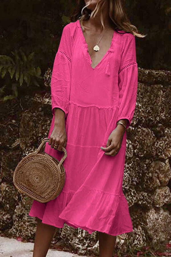 Vestidos de moda con falda pastel y cuello en V y patchwork liso