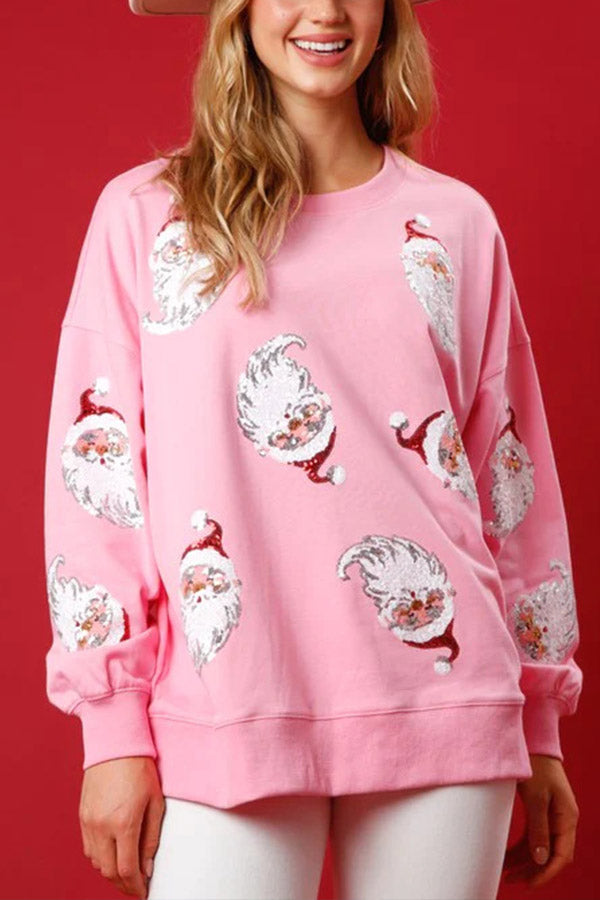 Sudadera informal holgada con cuello redondo y lentejuelas de Halloween