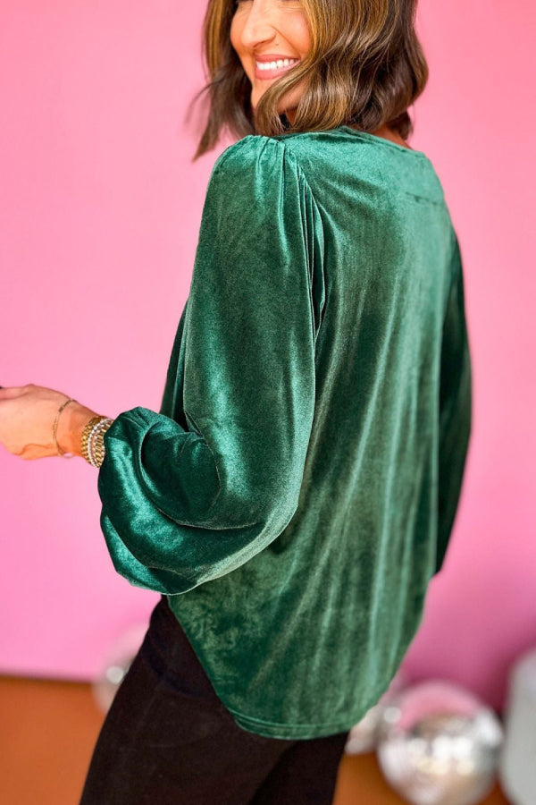 Camisa de manga larga con cuello en V y terciopelo dorado para mujer