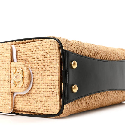 Braided Raffia Calfskin Quilted Mini Chanel 25 Handbag Beige Black