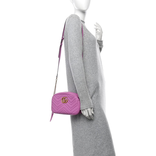 Calfskin Matelasse Small GG Marmont Chain Shoulder Bag Candy Mousse