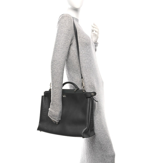 Calfskin Embossed Large Peekaboo Iconic Fit Satchel Blueberry