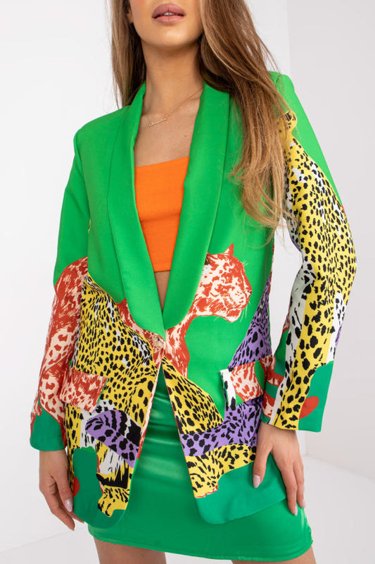 Leopard Print Contrast Slim Fit Long Blazer