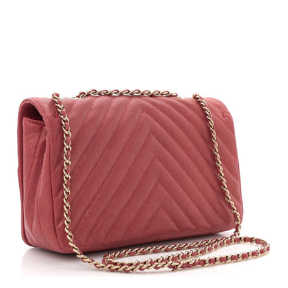 Metallic Caviar Chevron Quilted Medium Statement Flap Dark Pink