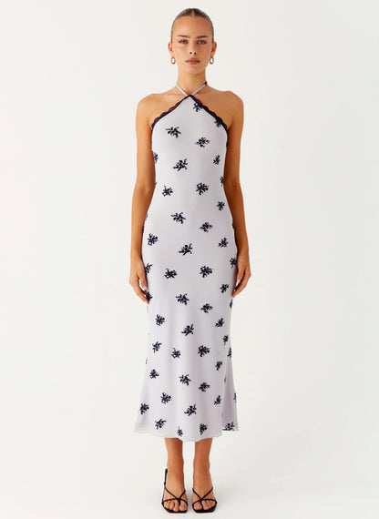Nestel Flock Halter Midi Dress - Lilac