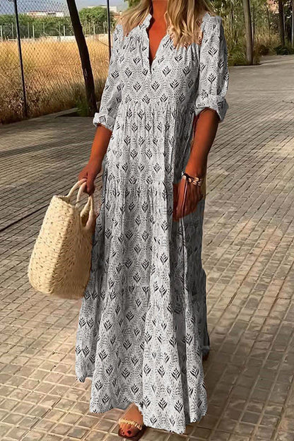 Vestidos plisados informales con cuello mandarín y estampado de patchwork universitario