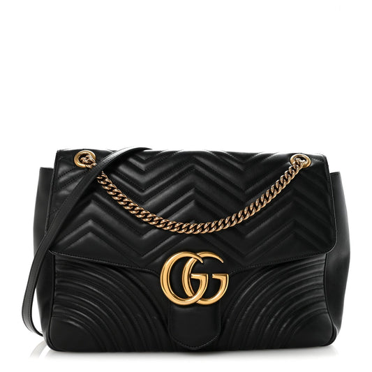 Calfskin Matelasse Large GG Marmont Shoulder Bag Black