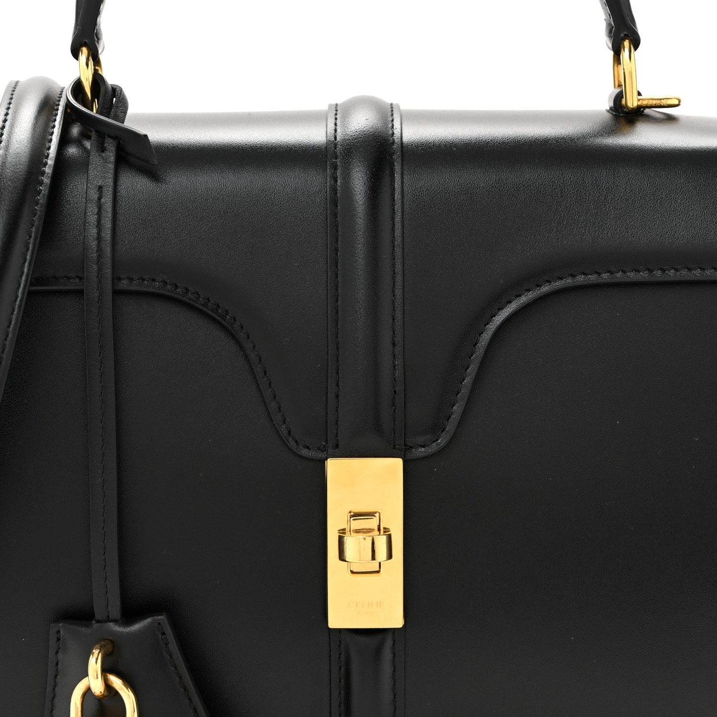 Satinated Calfskin Small 16 Top Handle Bag Black