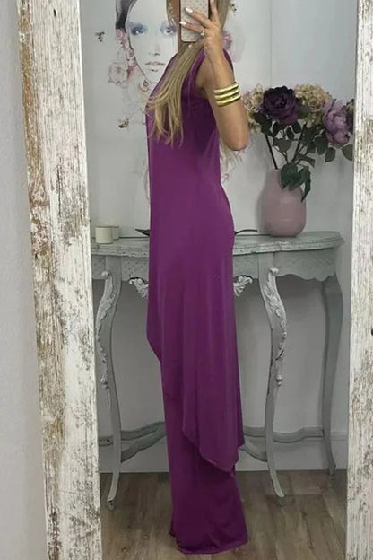 Conjunto informal de dos piezas con top sin mangas y abertura