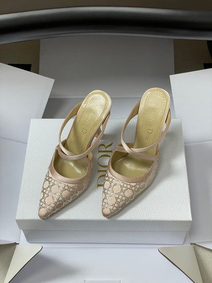 CD 26 High-Heeled Mules Nude Beige Mesh Sheepskin 593589