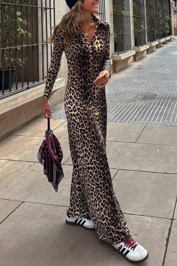 Vestido largo con estampado de leopardo de Virginia