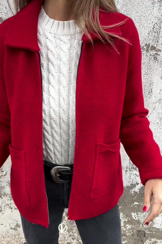 Chaqueta informal con bolsillo y cremallera de solapa de color liso
