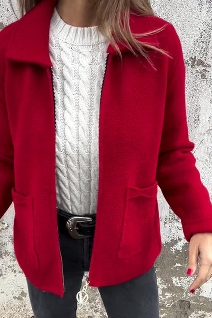 Chaqueta informal con bolsillo y cremallera de solapa de color liso