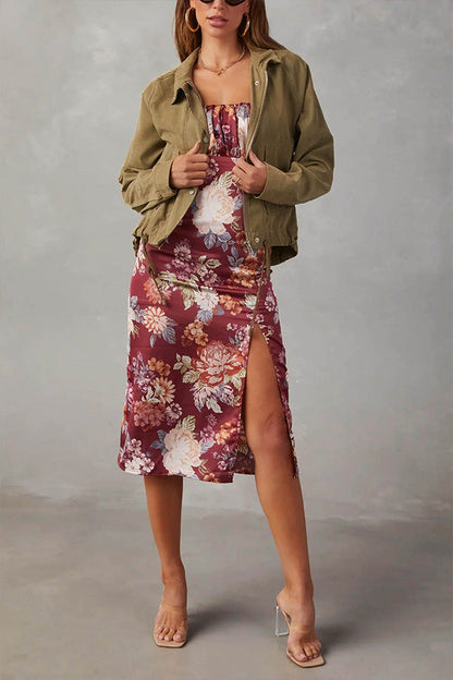 Chaqueta midi de dos bolsillos con múltiples botones y solapa de cuadros cepillados