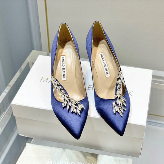 Manolo Women's Nadira Pumps 70 Blue Satin
