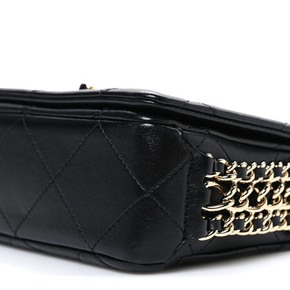 Lambskin Quilted Mini Chain Rows Flap Black