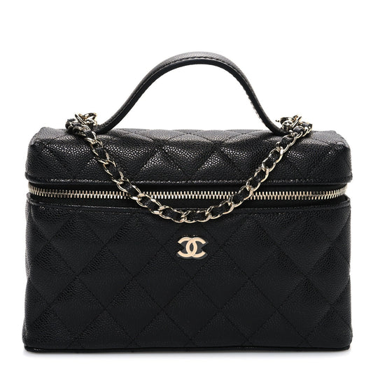 Caviar Quilted Top Handle Slim Vanity With Chain Black