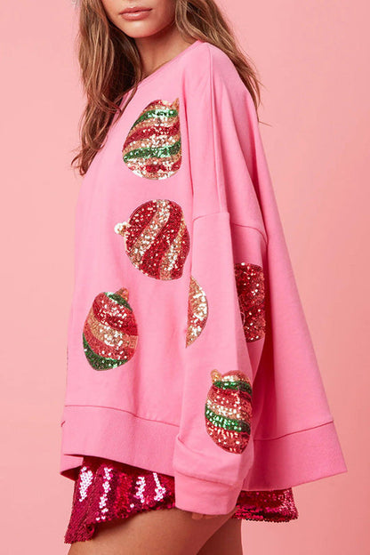 Sudadera informal de manga larga con lentejuelas y huevo navideño