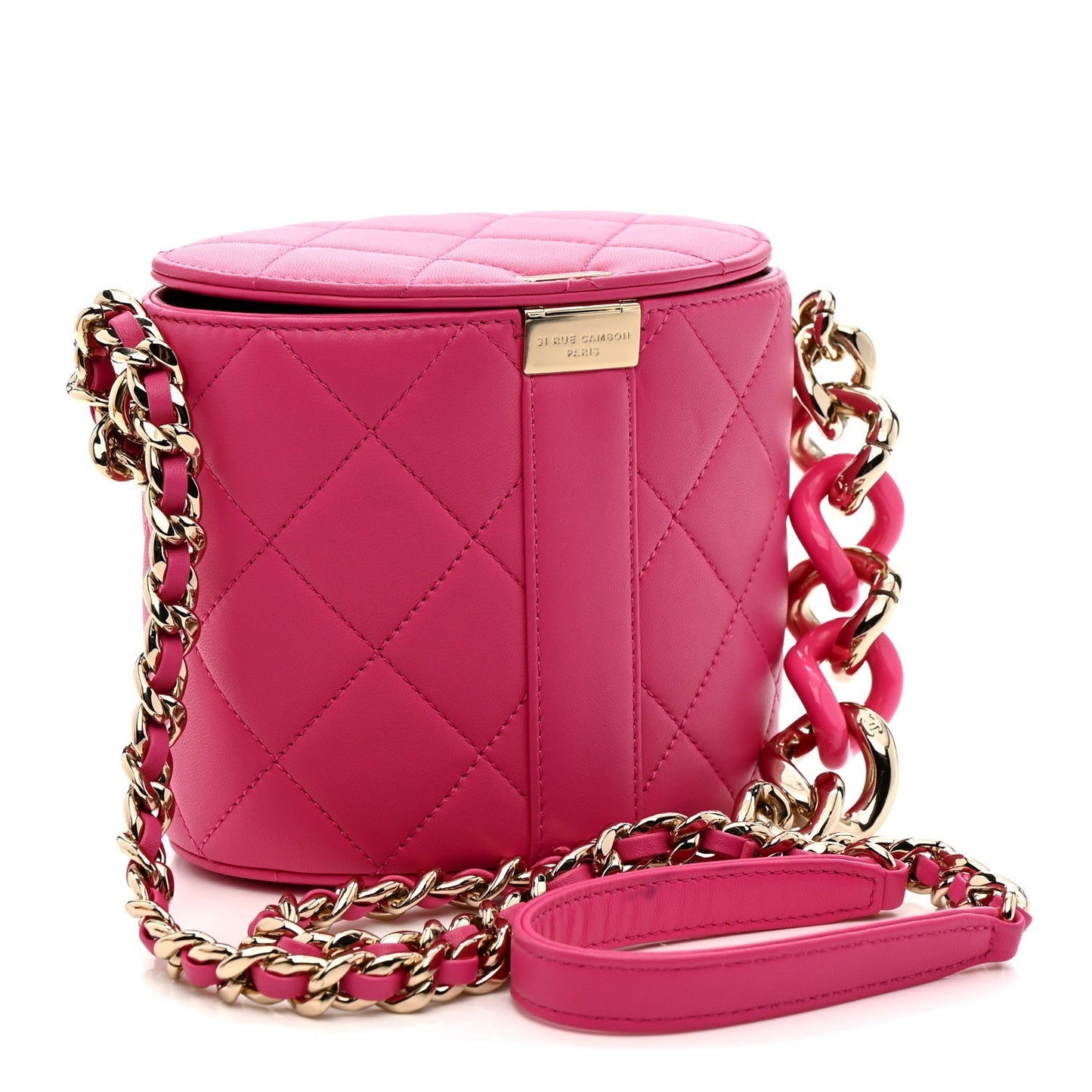 Lambskin Resin Elegant Chain Vanity Case Dark Pink