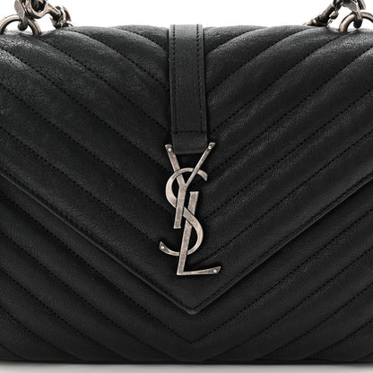 Sheepskin Matelasse Chevron Monogram Medium College Bag Black