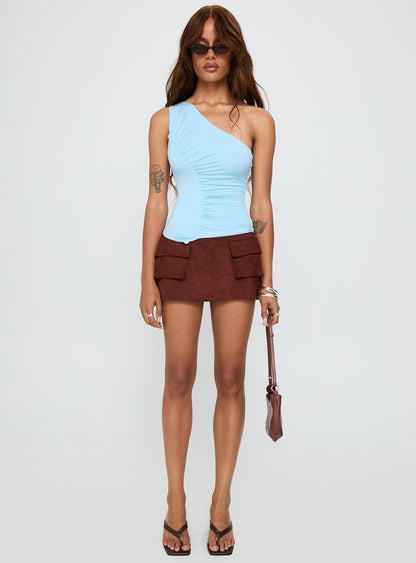 Impulse Ruched One Shoulder Top Blue