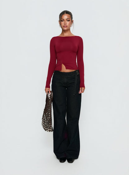 Crowded Room Button Up Long Sleeve Top Wine