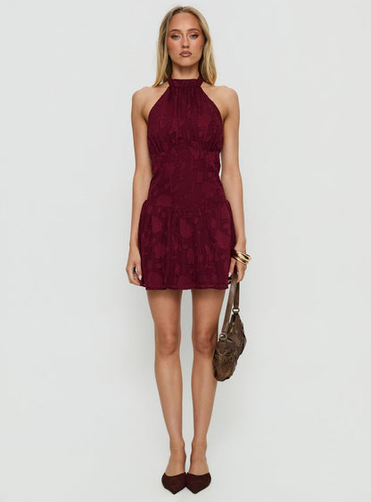 Devane High Neck Halter Playsuit Red