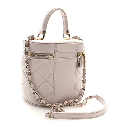 Lambskin Quilted Trendy Vanity Case Lilac