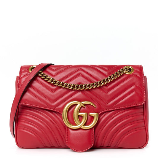 Calfskin Matelasse Medium GG Marmont Shoulder Bag Hibiscus Red