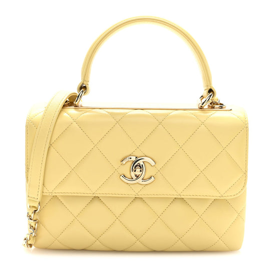 Lambskin Quilted Small Trendy CC Flap Dual Handle Bag Yellow