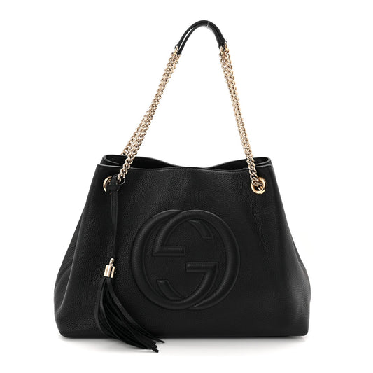 Pebbled Calfskin Medium Soho Chain Shoulder Bag Black