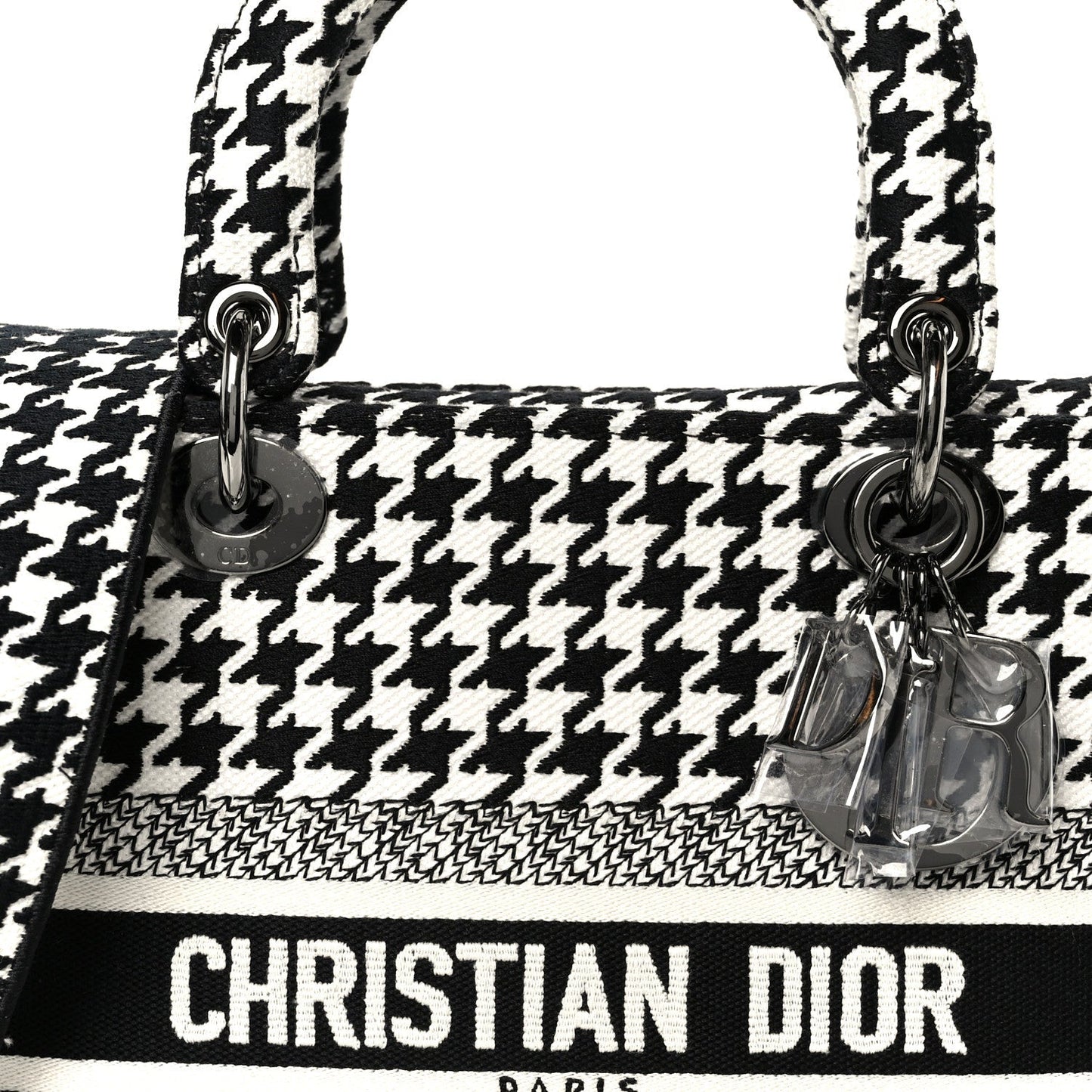 Canvas Houndstooth Embroidered Medium Lady D-Lite Black White