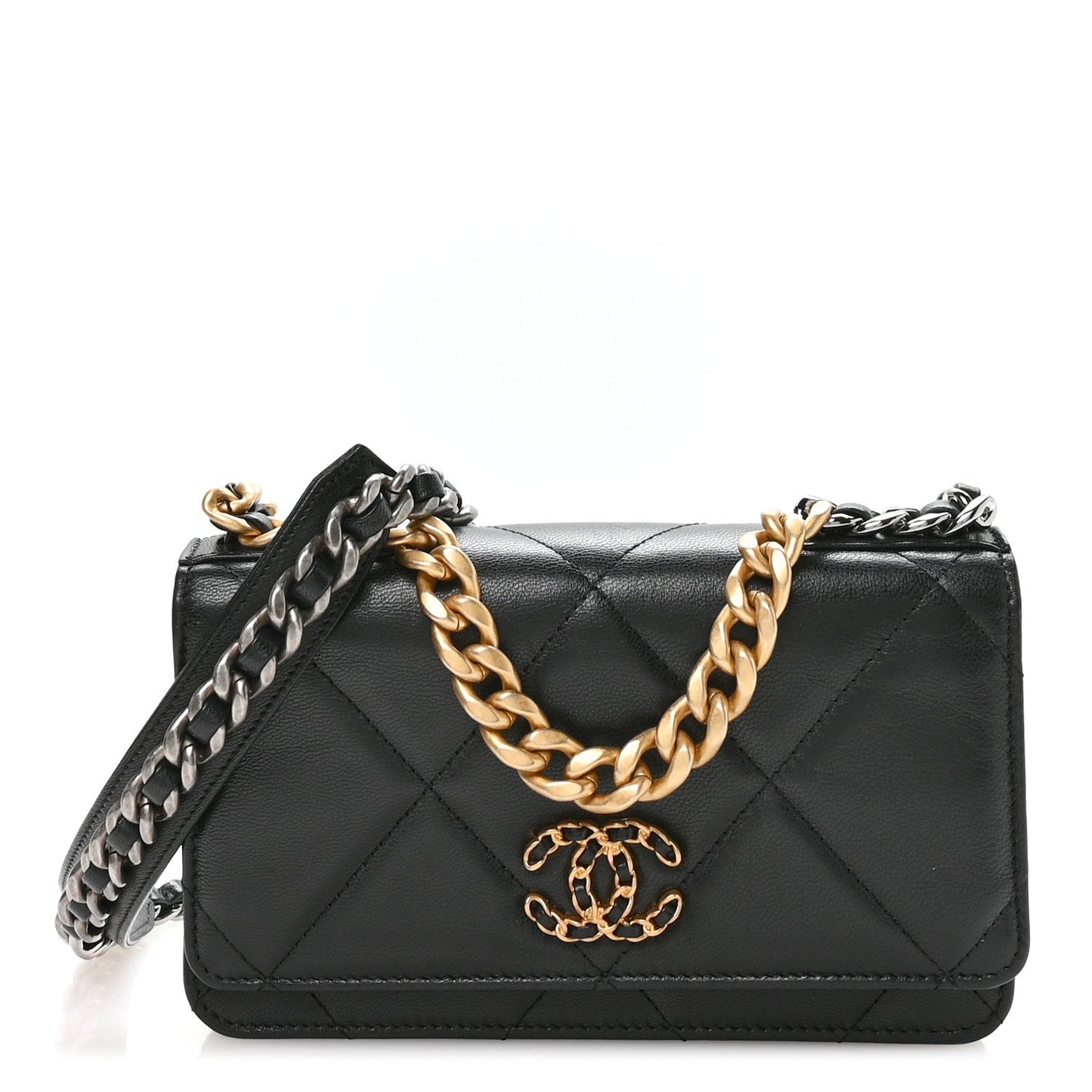 Lambskin Quilted Chanel 19 Wallet On Chain WOC Black
