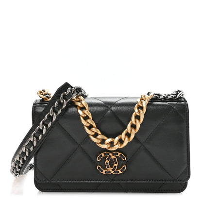 Lambskin Quilted Chanel 19 Wallet On Chain WOC Black