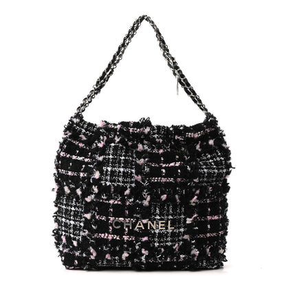 Tweed Patchwork Quilted Small Chanel 22 Black Pink White