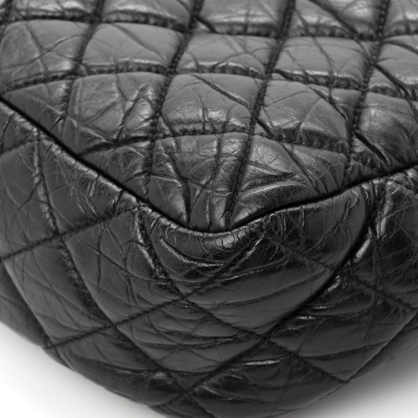 Aged Calfskin Quilted Easy Zip Flap Bag Black