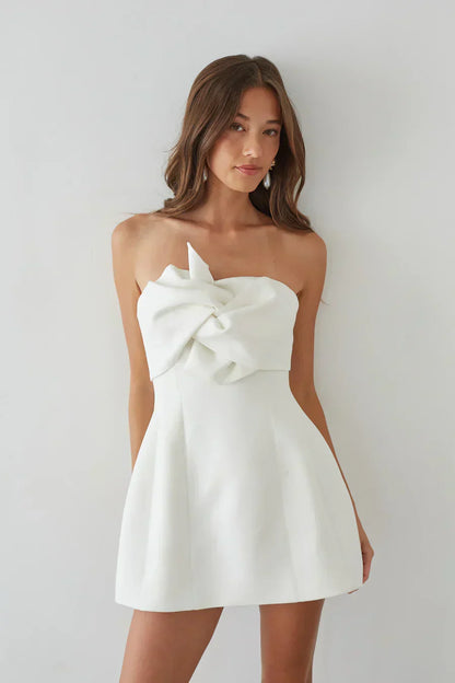 Alix Strapless Twist Front Bubble Mini Dress