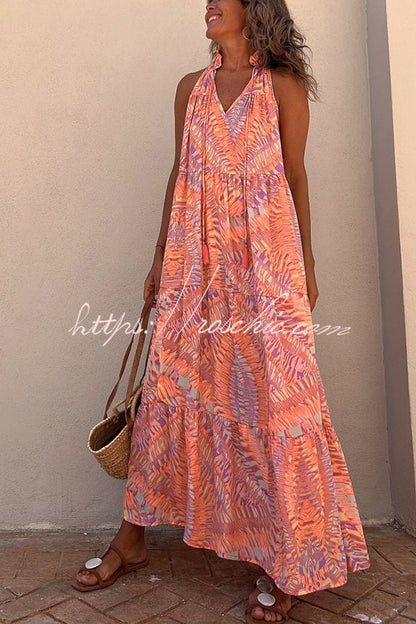 Golden Times Ethnic Print A-line Vacation Maxi Dress