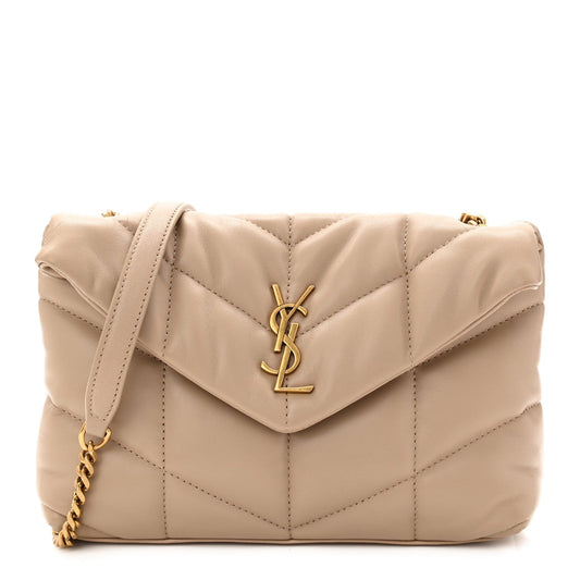 Lambskin Quilted Toy Loulou Puffer Monogram Chain Satchel Dark Beige