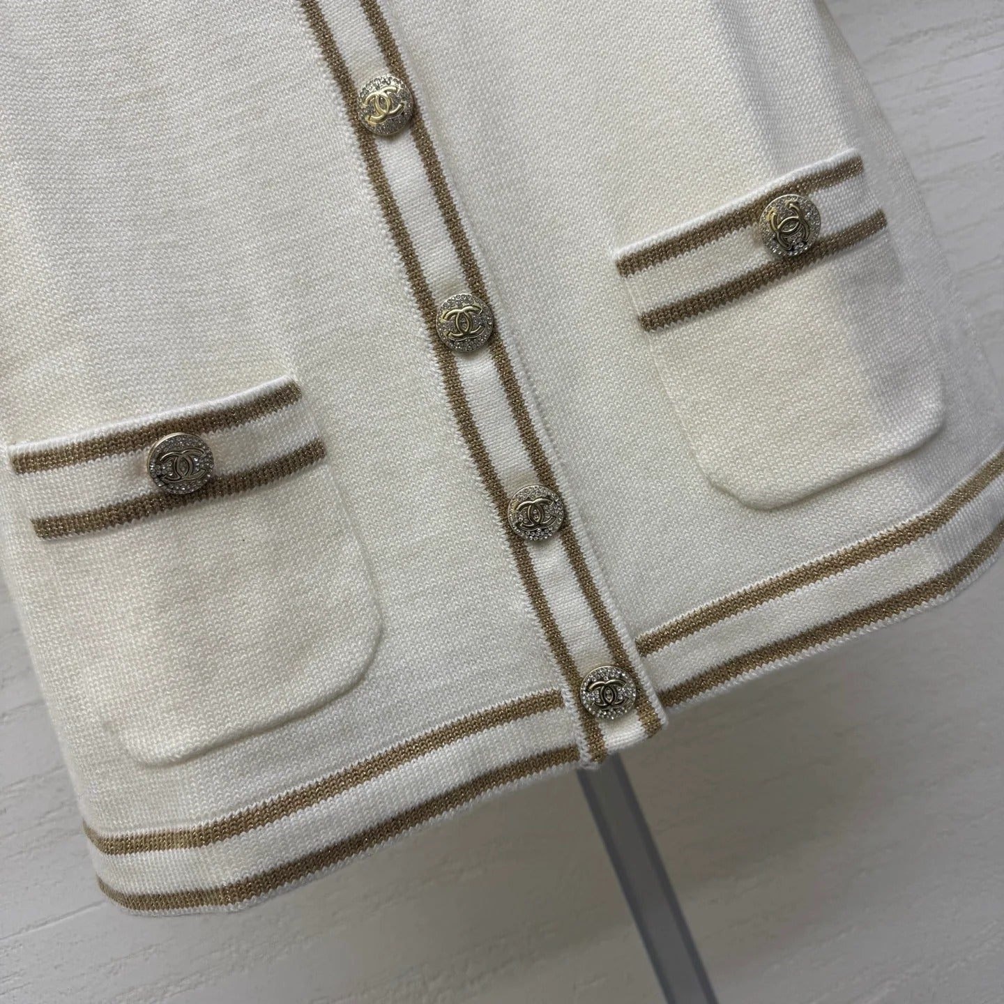 Chanel 2026 Crew Neck Cardigan Cream Wool Cashmere 356956