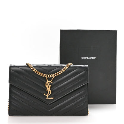 Grain De Poudre Matelasse Chevron Monogram Chain Wallet Black