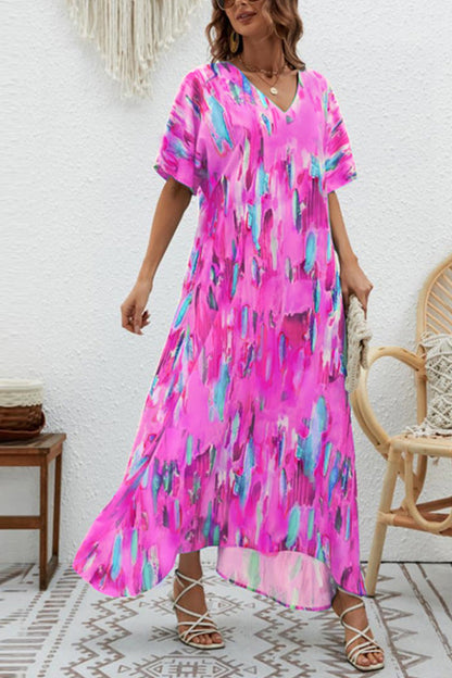 Vestido elegante de cintura alta con cuello en V y vuelo holgado 
