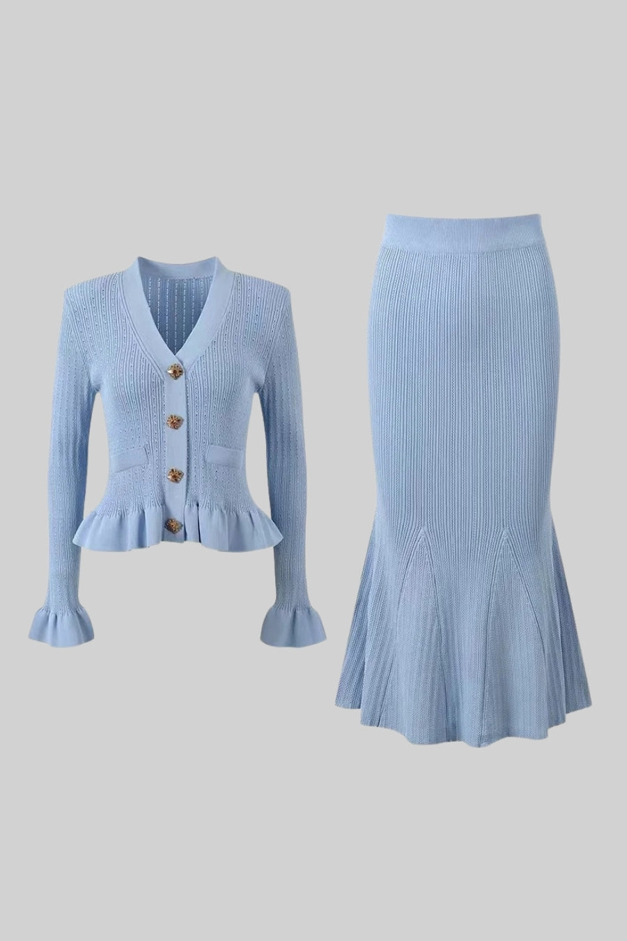 Conjunto de falda de punto acampanada con cuello en V Miriam 