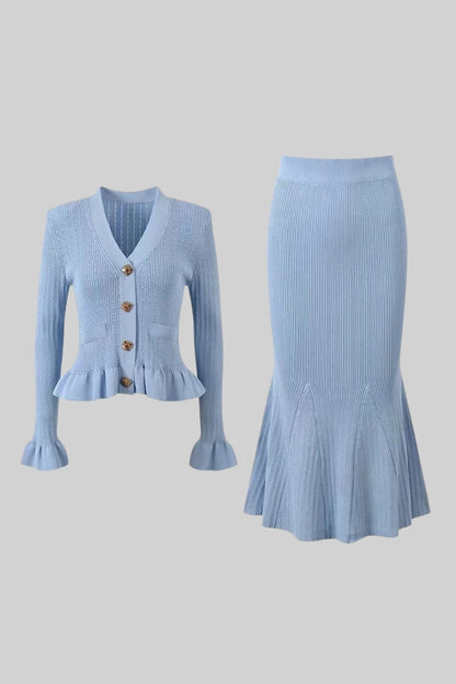 Conjunto de falda de punto acampanada con cuello en V Miriam 