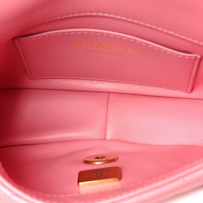 Lambskin Wenge Quilted Mini Fashion Wood Square Flap Pink