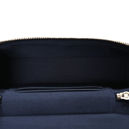 Denim Quilted Top Handle Slim Vanity Case With Chain Blue Orange